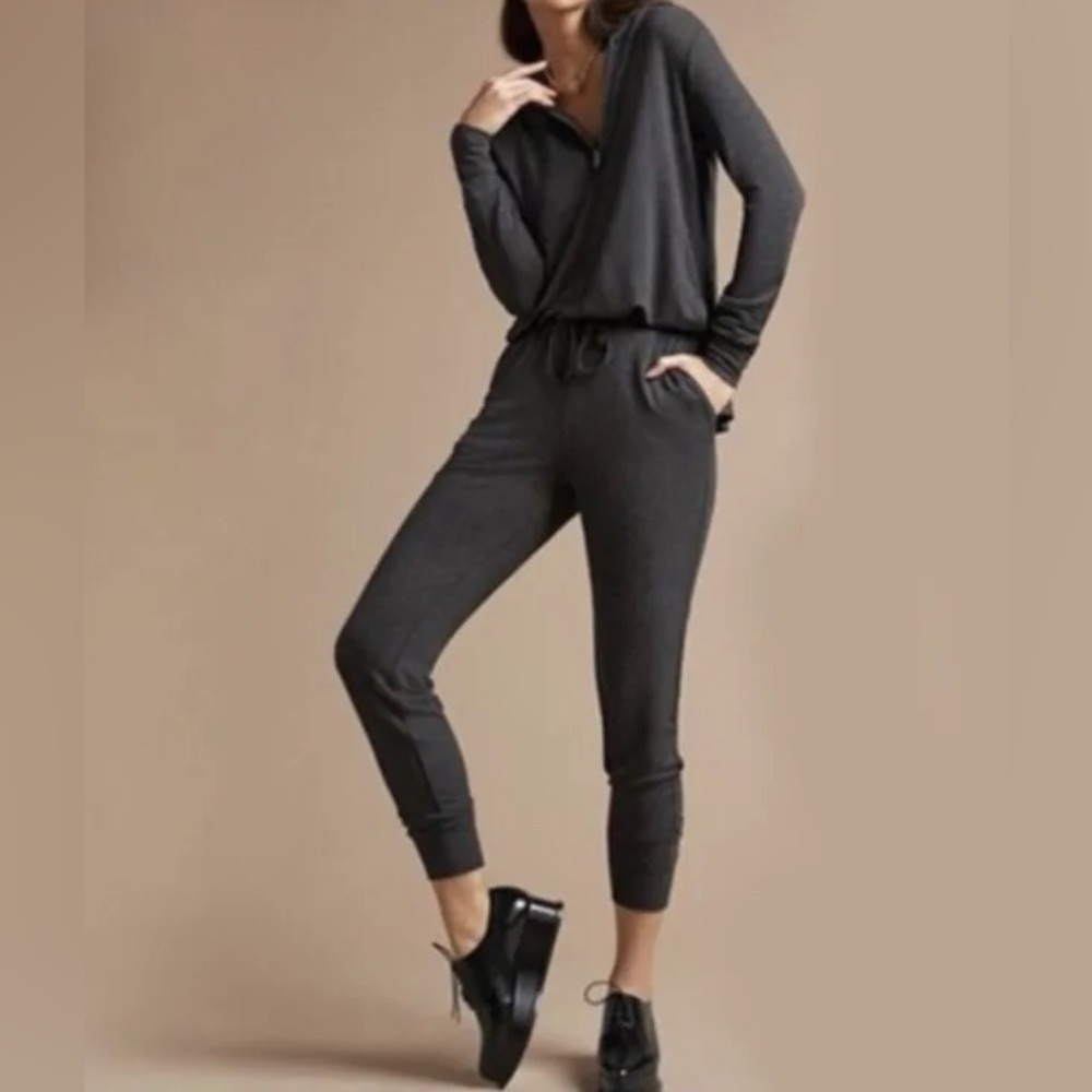 CAbi Charcoal Gray Long-Sleeve Jumpsuit
